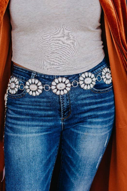 Ride For The Brand Darlin' Cream Floral Concho Link Belt Plus Size